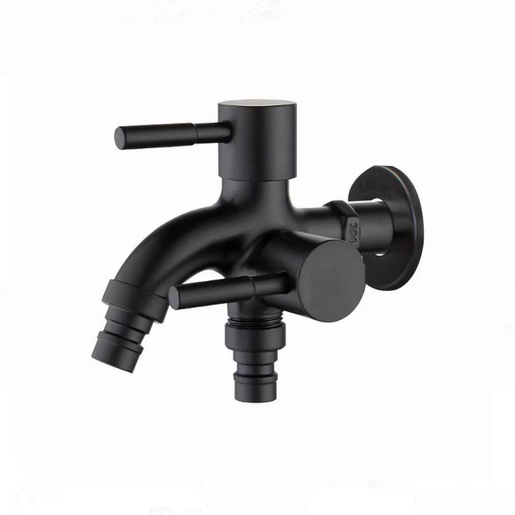 Black Dual-Use Side-Opening 304 Stainless Steel Washing Machine Faucet with One Inlet and Two Outlets