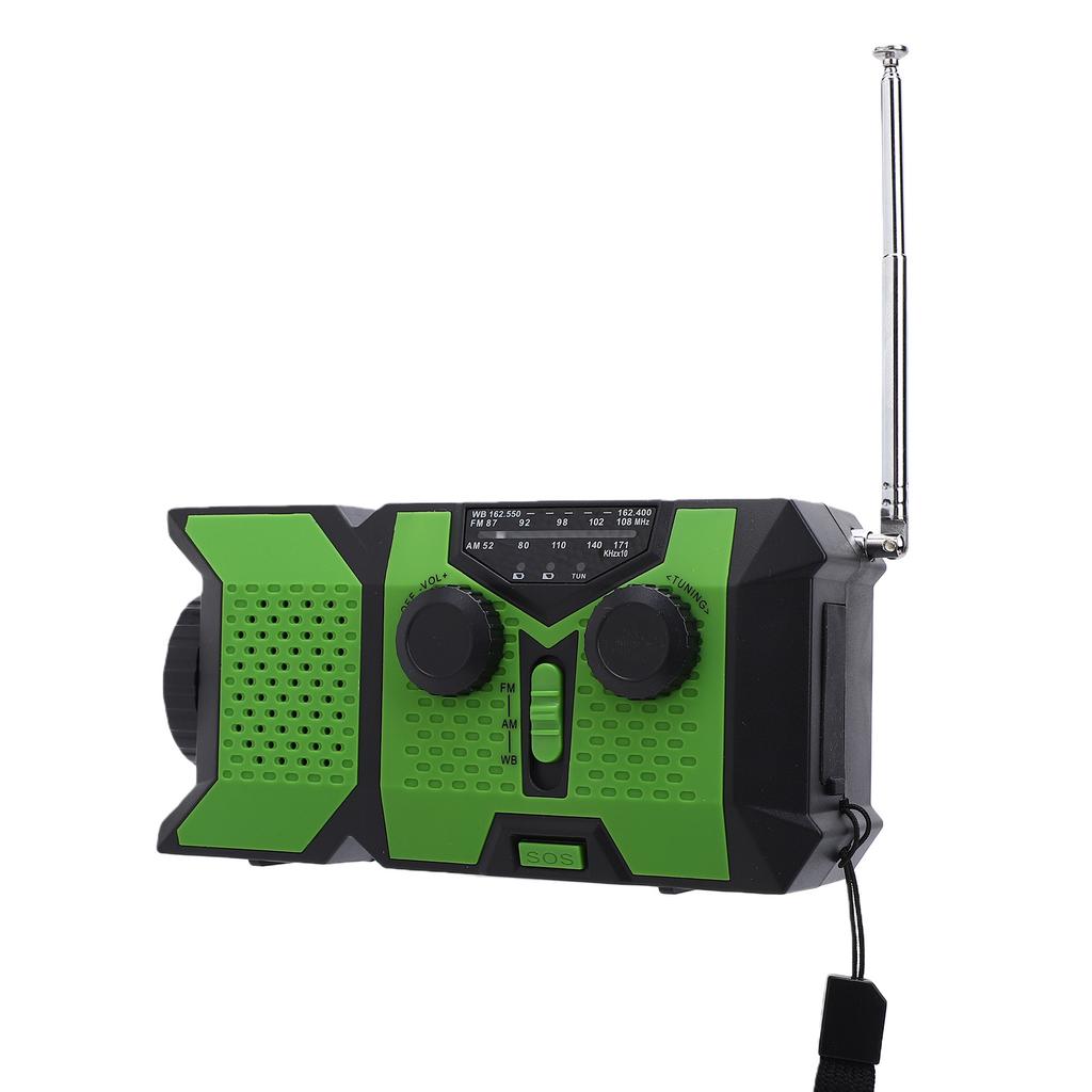 AM/FM/WB-Radio, Handkurbel, Solar- und batteriebetrieben, tragbar, mit Wetter-SOS-Warnung, LED-Taschenlampe für Camping und Notfälle (grün)