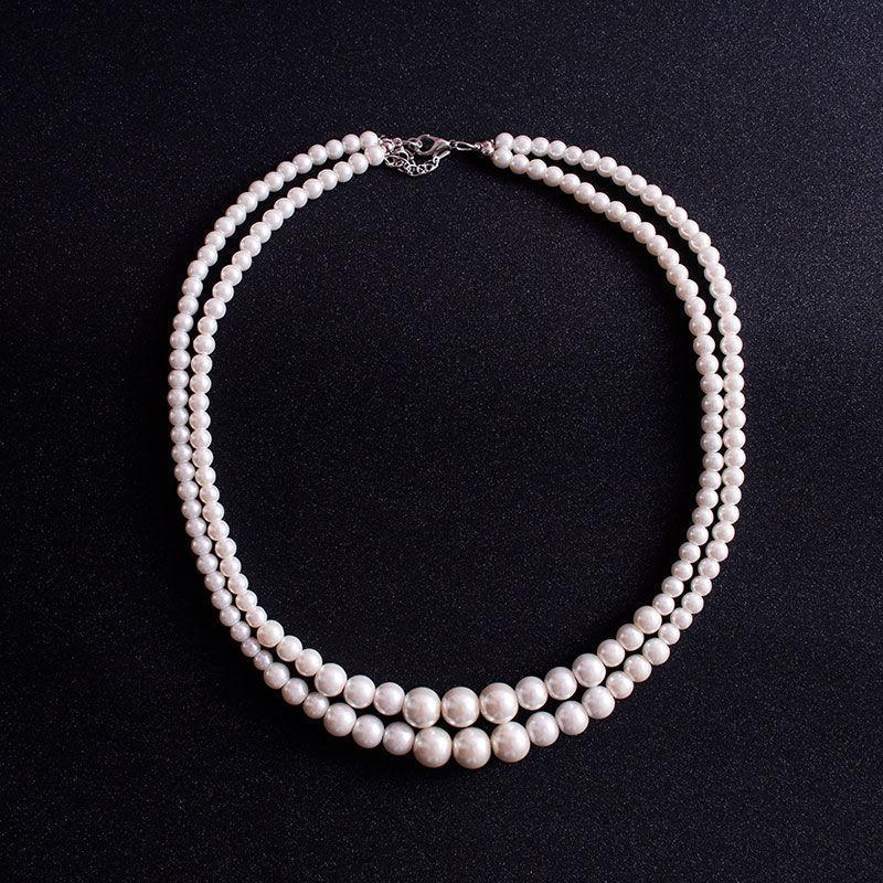 Double Glass Pearl Necklace, Women's Short Collarbone Chain, Sweater Chain, Neck Chain, Temperament Cheongsam Ornament Collar.