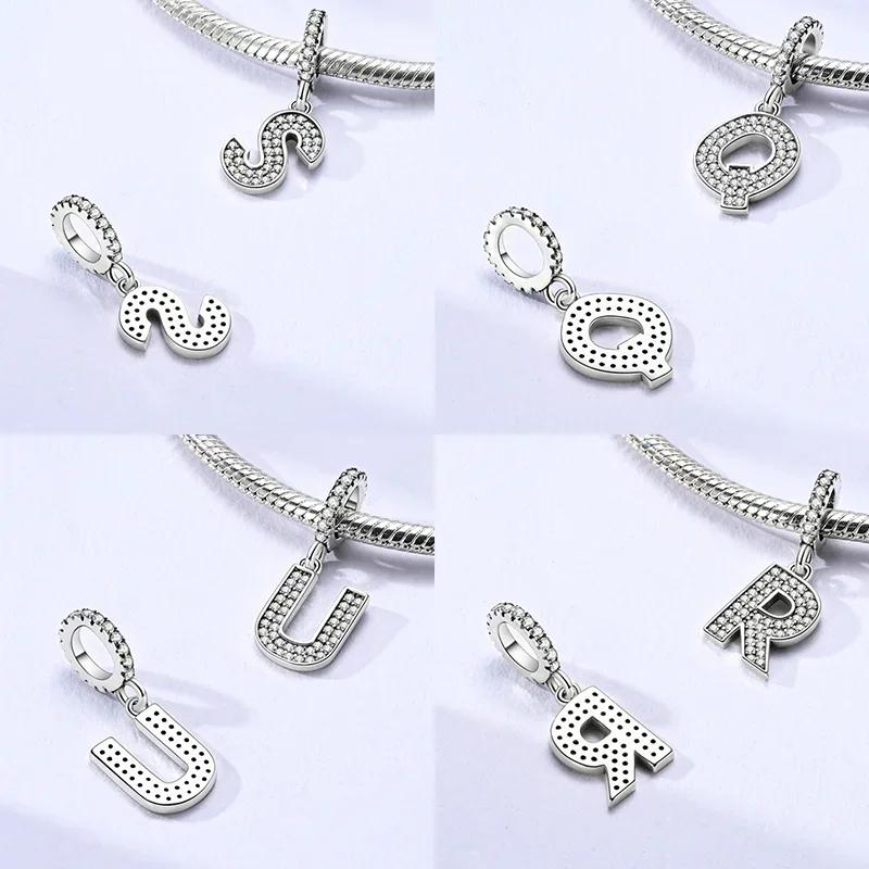 Copper 26 Letters Alphabet Charms Bead Inlaid Shiny Zircon Diy Love Letters Jewelry Gift Fit Original Bracelet For Women