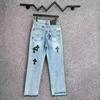 99150 CHROME HEARTS Pánské a dámské trendy džíny v americkém stylu s látkovými nášivkami, výšivkou, ležérní a módní high street kalhoty