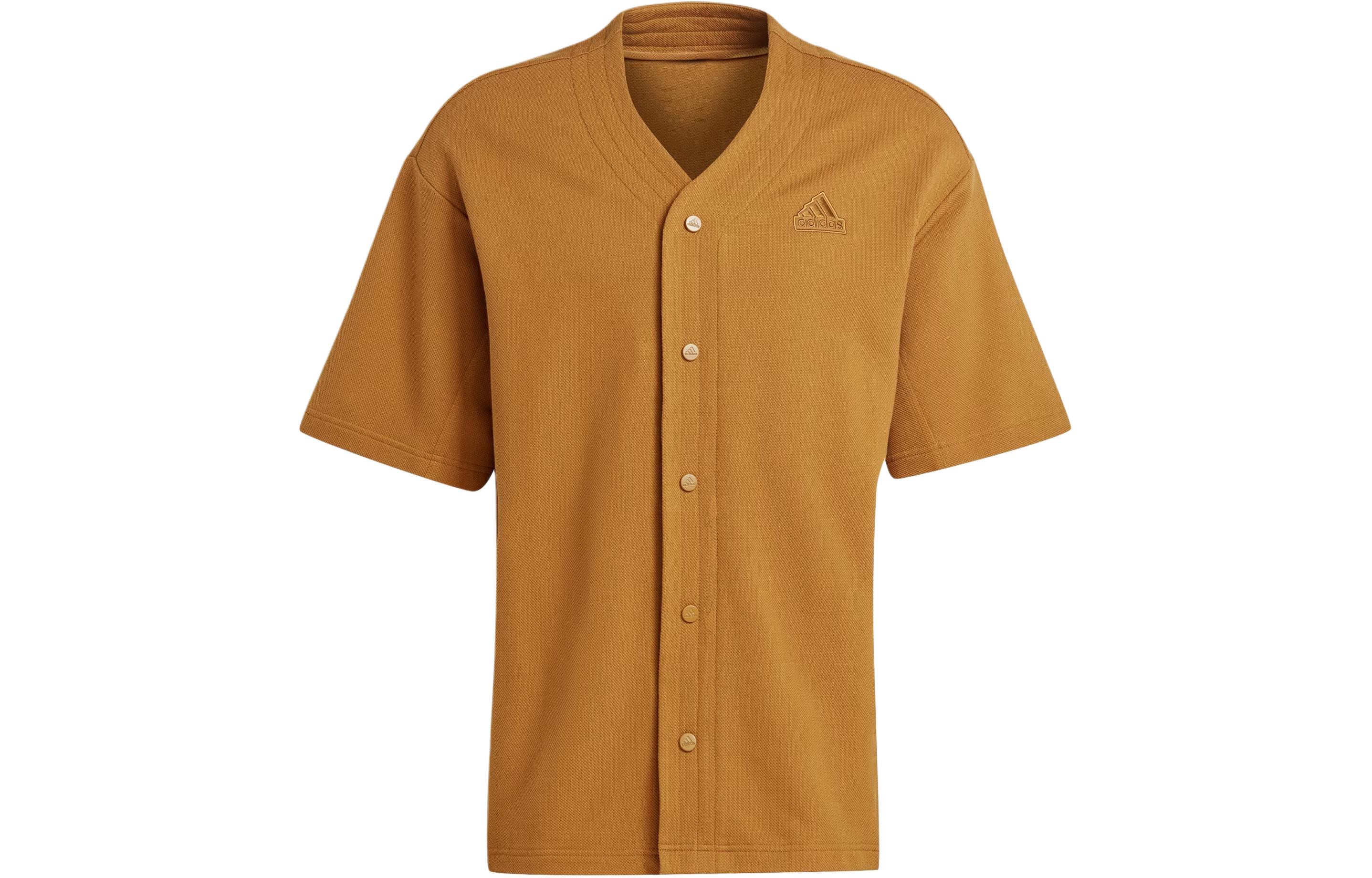 Adidas LOUNGE PIQUÉ TERRY BASEBALL SHIRT Men s Ginger Yellow IS1608 L