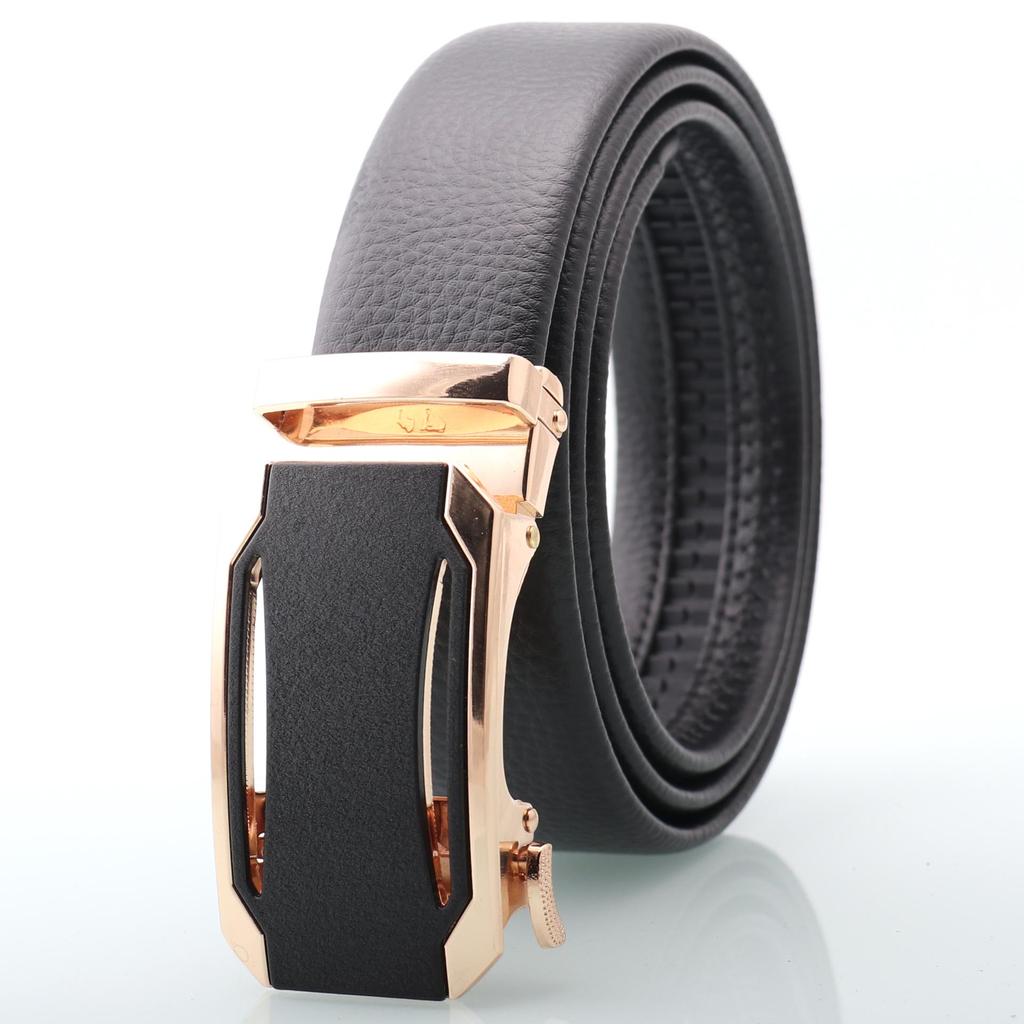 Men's Genuine Leather Belt with Frosted Automatic Buckle - Stylish Alloy Design