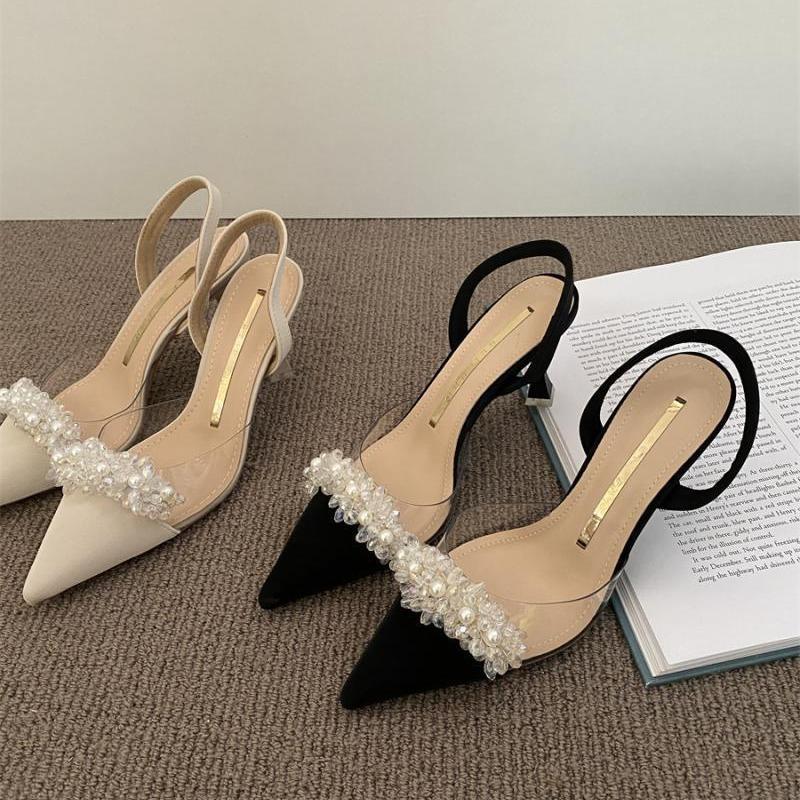 Baotou Sandals Women's Spring Summer 2025 New French Transparent Pointed Small Heel White High Heels Stiletto Sandals