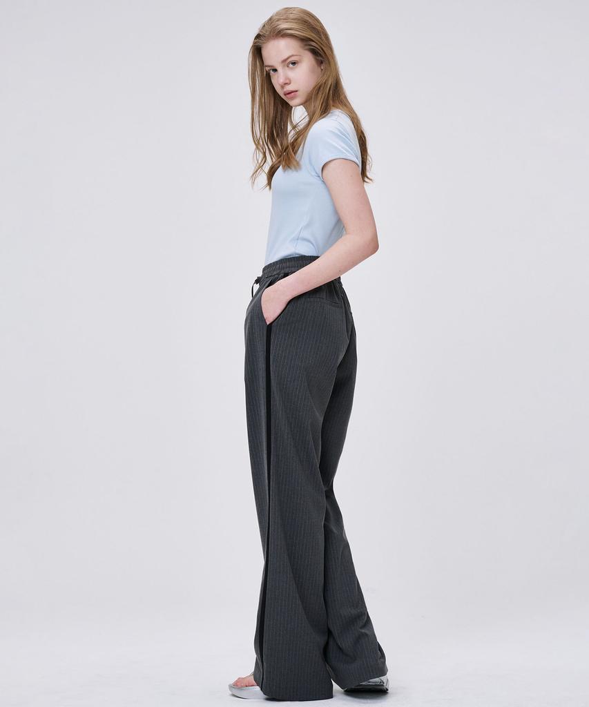 MALOUPE 2157 Cool Stripe Elastic Pants (Dark Gray)