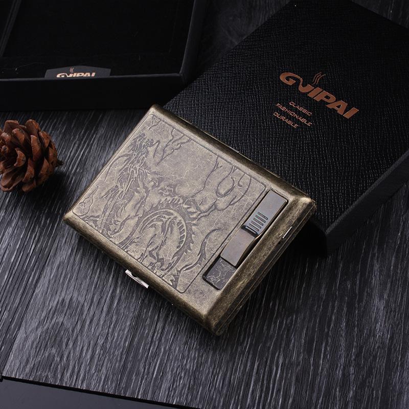 Noble Pie GP9029 Bronze Floral Multifunctional Cigarette Case & USB Lighter (Holds 20 Cigarettes)