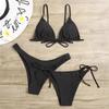 Bikini Sexy 3 Pezzi Donna Monocolore Fascia Divisa Triangolo Costume da Bagno Biquini Brasiliano Femminile Costume da Bagno Estivo per Vacanze in Spiaggia