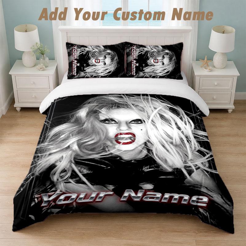 Bedding Set 1 Duvet Cover 2 Pillowcases Lady Gaga Print Soft Bed Linen Bedroom Decor