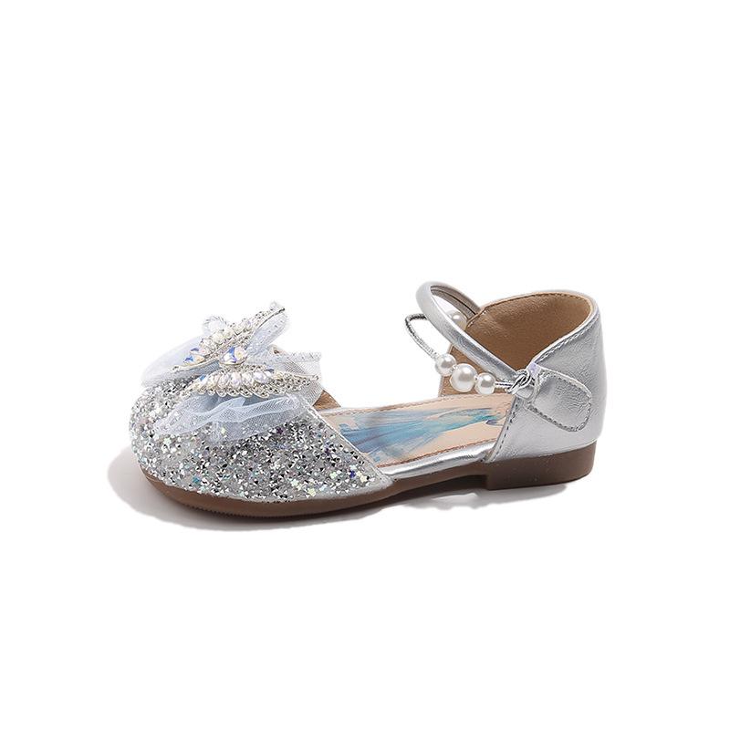 Spring and summer new sandals for girls, sequined children s shoes, large butterfly Elsa fashion dance princess shoes 23Inner Length14.5cm