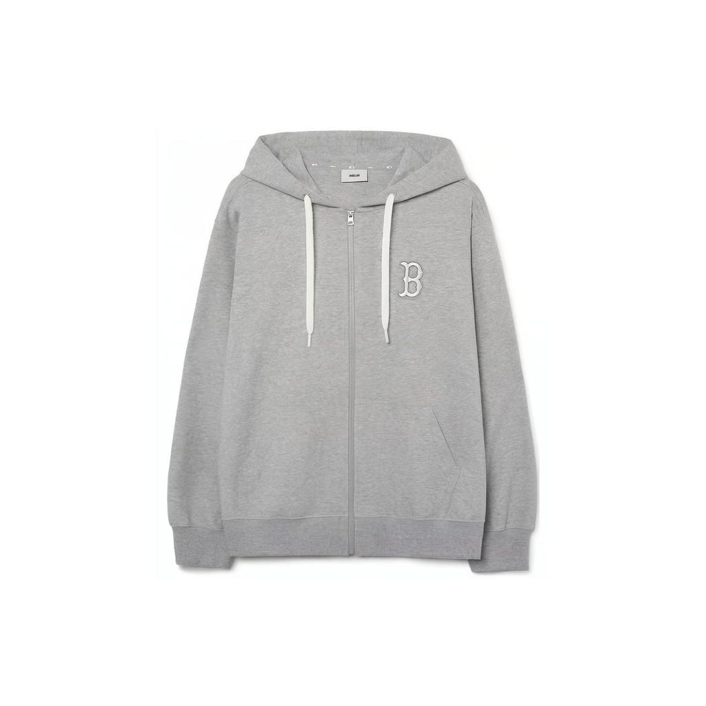 MLB Boston Red Sox Letter Print Zipper Hoodie Vintage Cardigan Sweatshirt Unisex Hoodies Gray 3ATRB0231-43MGS