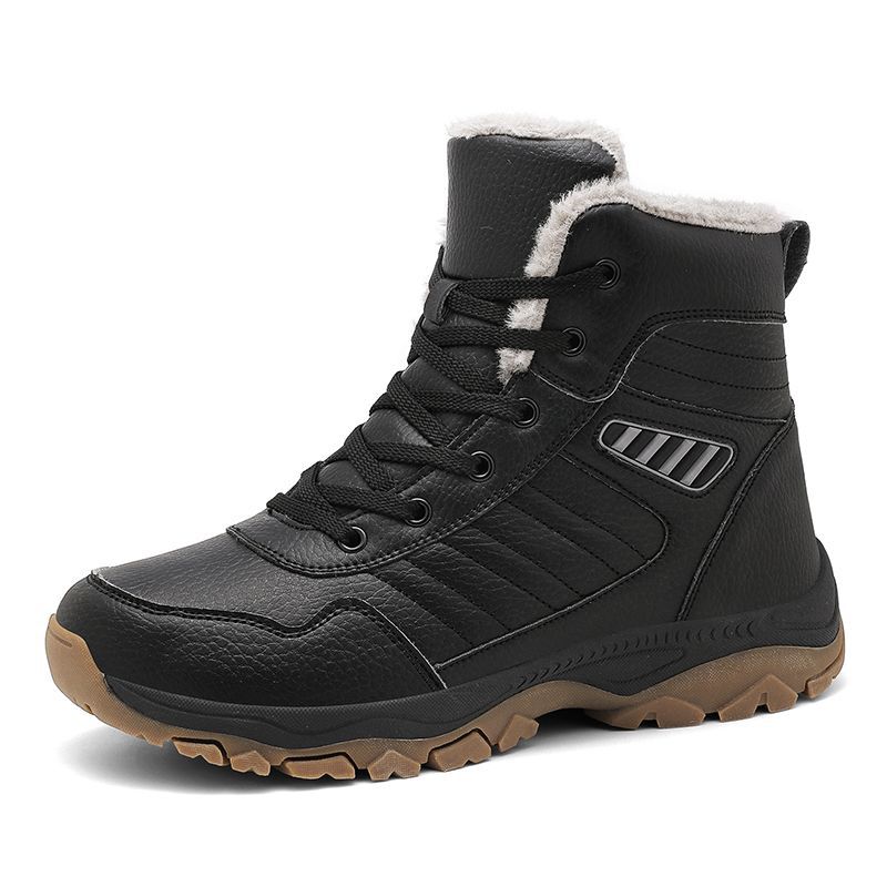 beef tendon sole velvet thickened hiking shoes black high-top cotton shoes middle-aged people non-slip, wear-resistant and warm outdoor snow
