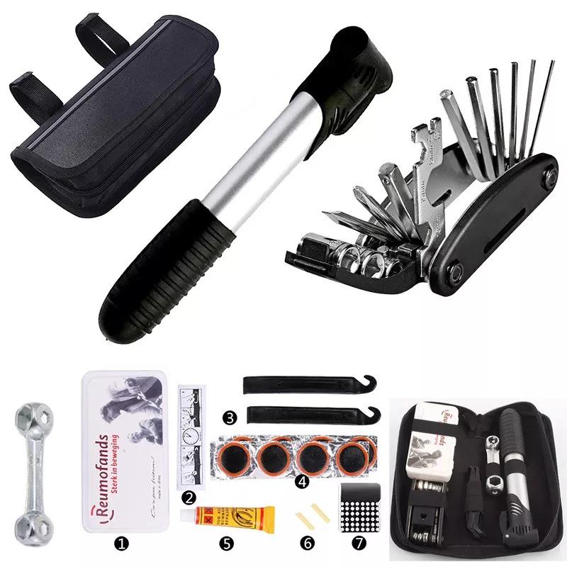 Bicycle Repair Kit: Tire Patch, Pump, Wrench Set for Mountain Bike & Car