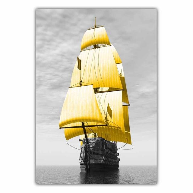 Fashion Retro Art Landscape Canvas Painting Yellow Sailboat Poster Office Wall Painting for Living Room Home Decoration Mural No Frame