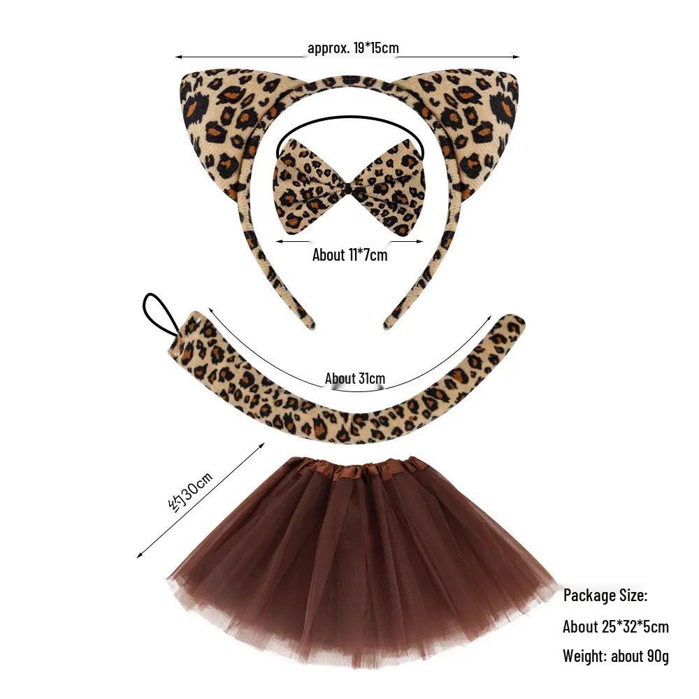Set Maschera di Halloween per Bambini con Fascia Testa Testa di Leopardo e Orecchie da Gatto con Adesivi per il Viso