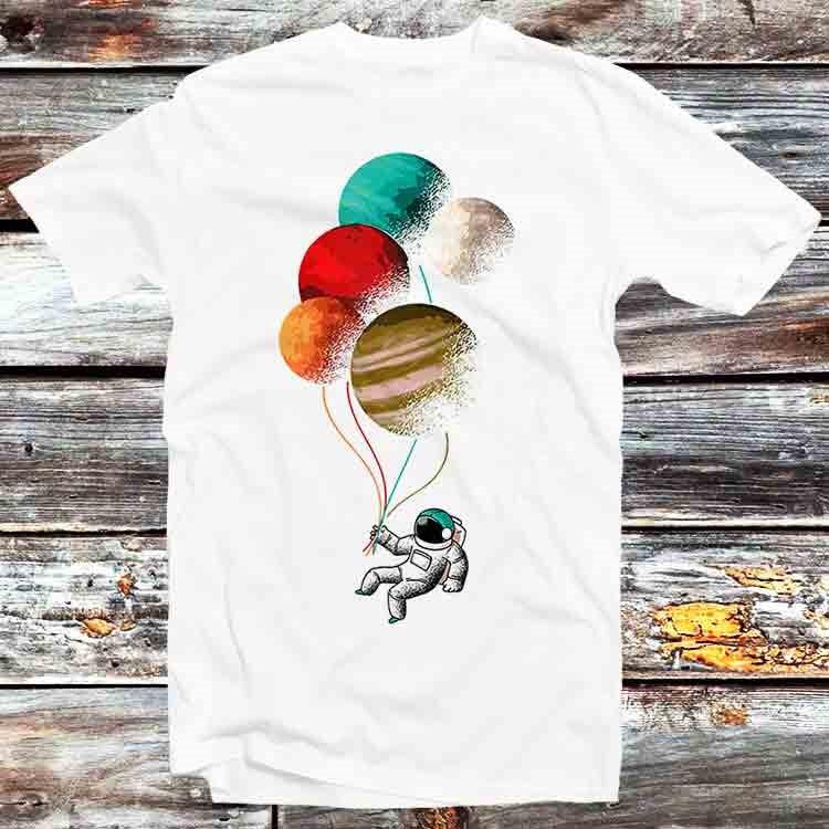 Spaceman Astronaut Planet Balloons Universe Earth Mars Jupiter T Shirt B882