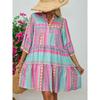 Women's V Neck Three Quarter Sleeve Printed A-Line Casual Tunic Midi Dress