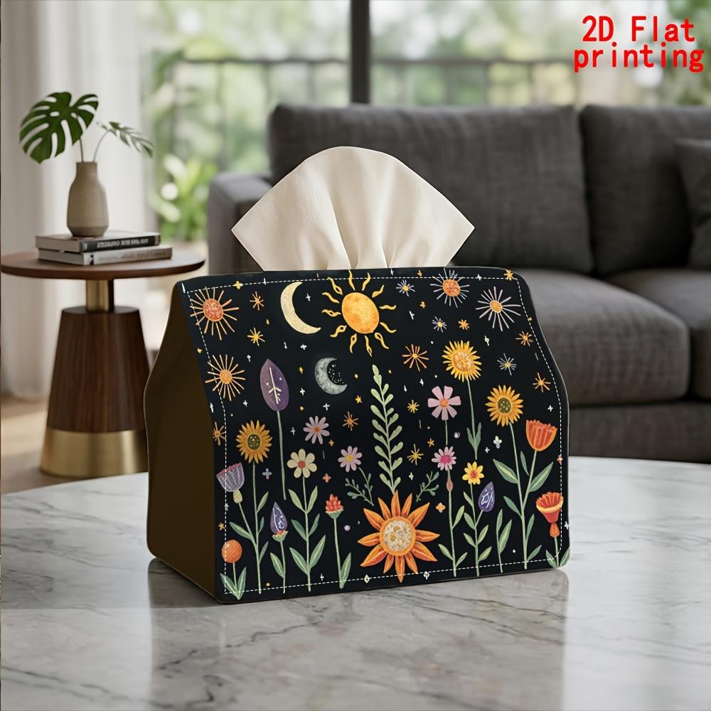 1pc Night Sky Floral Tissue Box with Night Sky Flower - Reusable Suitable for for, Car, Office Tissue Holder, Compact Desktop Napkin Dispenser, Decora