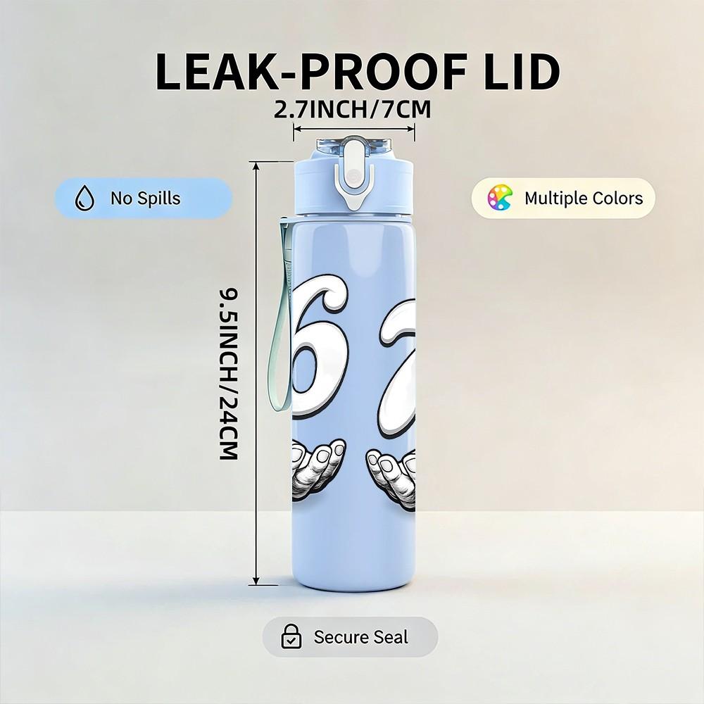 1PC Number 67 Hand Gesture Print 750ml Color Plastic Sports Water Bottle Leakproof Flip Straw Lid Suitable for Sports Office Home Use