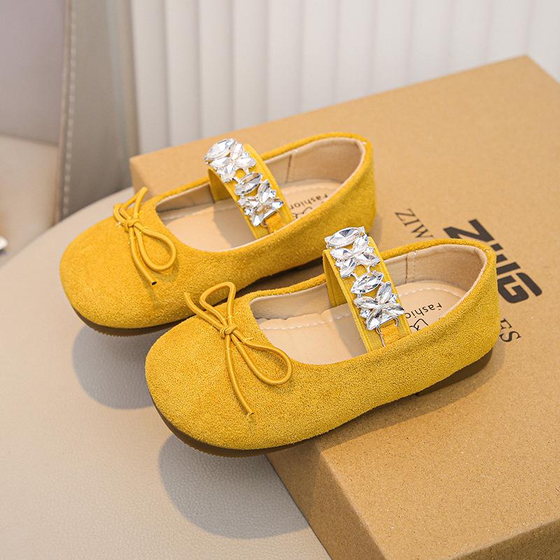 Girls dance shoes spring and summer 2025 big rhinestone shiny princess shoes children's cute bow soft-soled single shoes