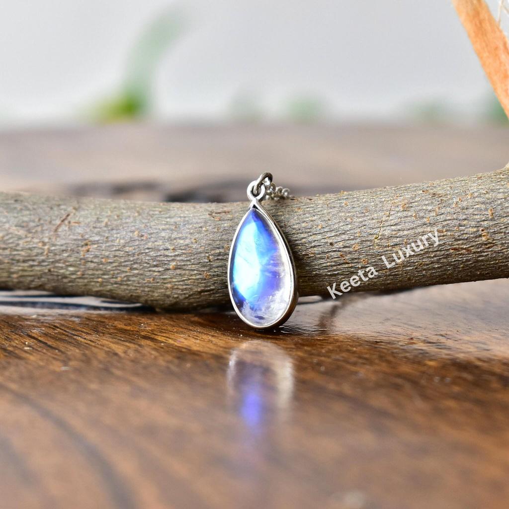 Moonstone Necklace, Delicate Necklace, Boho Moonstone Drop Necklace, Rainbow Moonstone Tear Drop Pendant, Sterling Silver Moonstone Necklace