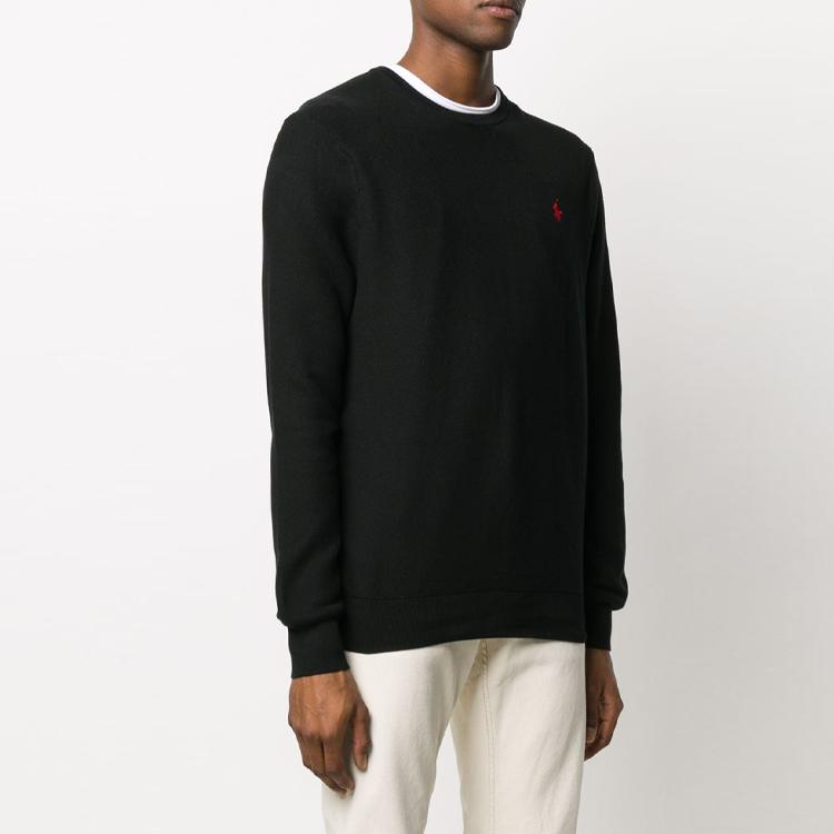 Polo Ralph Lauren SS22 Logo Embroidered Solid Color Crew Neck Long Sleeve Pullover Sweatshirt Men sweatshirt Black 710680593-001
