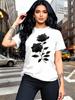 Casual T-Shirt Unique Rose Pattern Print TopRefinedRound Neck Style Breathable And Lightweight Perfect for Spring And Summer