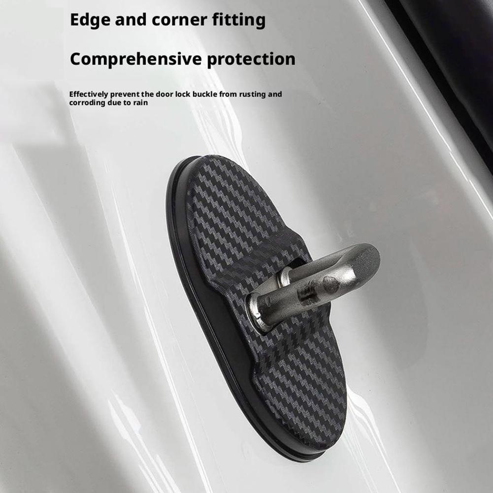 Universal Car Door Lock Protector 4 Pieces Self-Adhesive Auto Decorative Accessories Car Door Lock Rustproof Cover Interior Mirrors 6