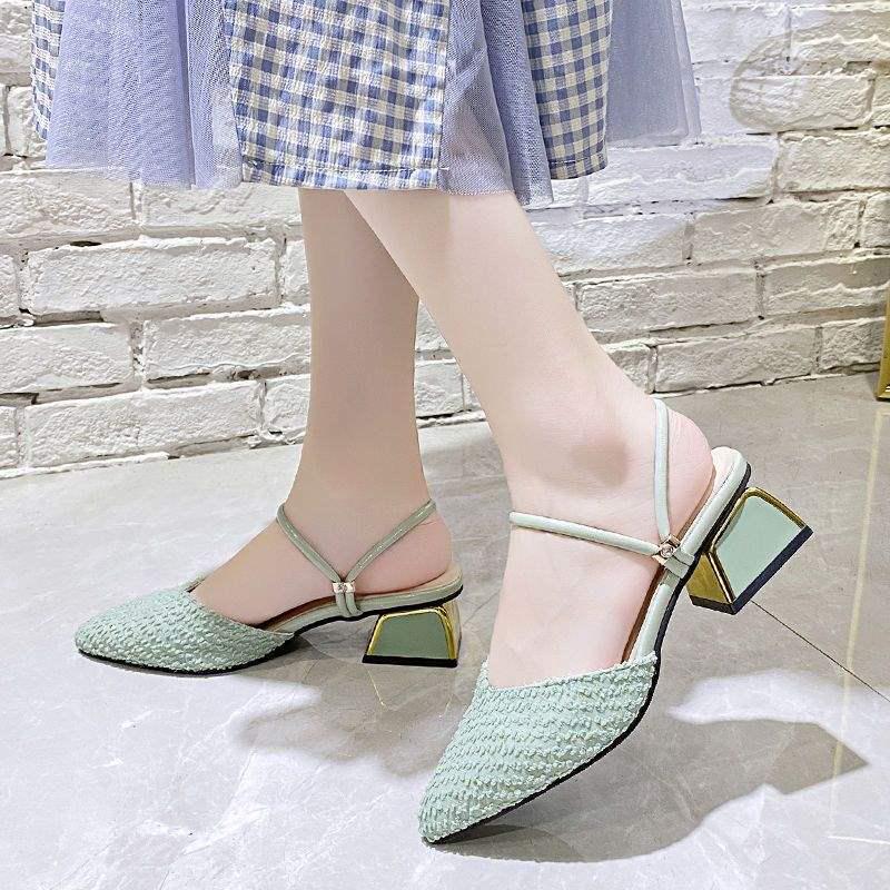 Damen Sandalen & Pantoletten mit spitzer Zehenpartie und Blockabsatz - Vielseitiger koreanischer Stil
