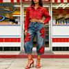 Women's Fashion Floral Print Denim Casual Wide Leg Pants High Waist Loose Fit Comfortable Bottoms Suitable for Everyday Wear