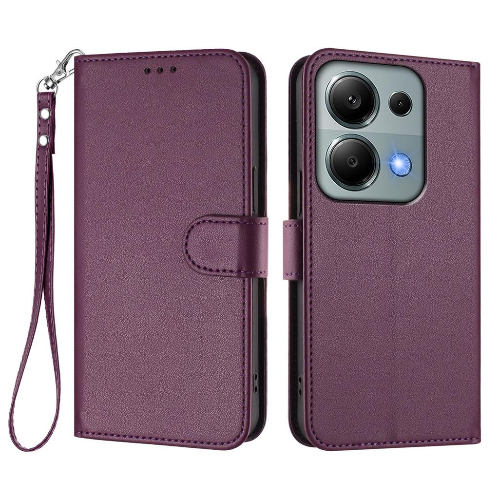 For Xiaomi Poco M6 Pro 4G/Xiaomi Redmi Note 14S 4G/Xiaomi Redmi Note 13 Pro 4G Leather Case Wallet Stand Phone Cover with Wrist Strap