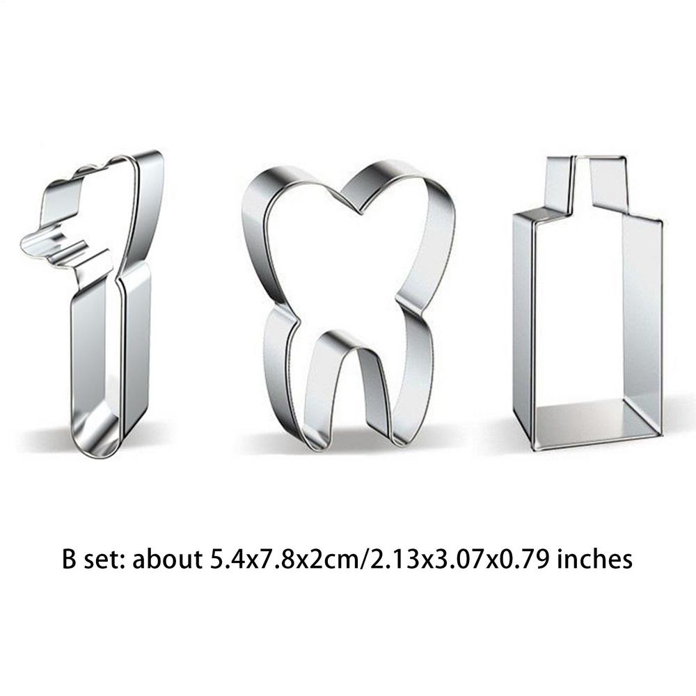 3pcs Lovely Teeth Shape Stainless Steel Cookie Cutter Cake Decorating Tools Fondant Mould Pastry Biscuits Baking Accessories