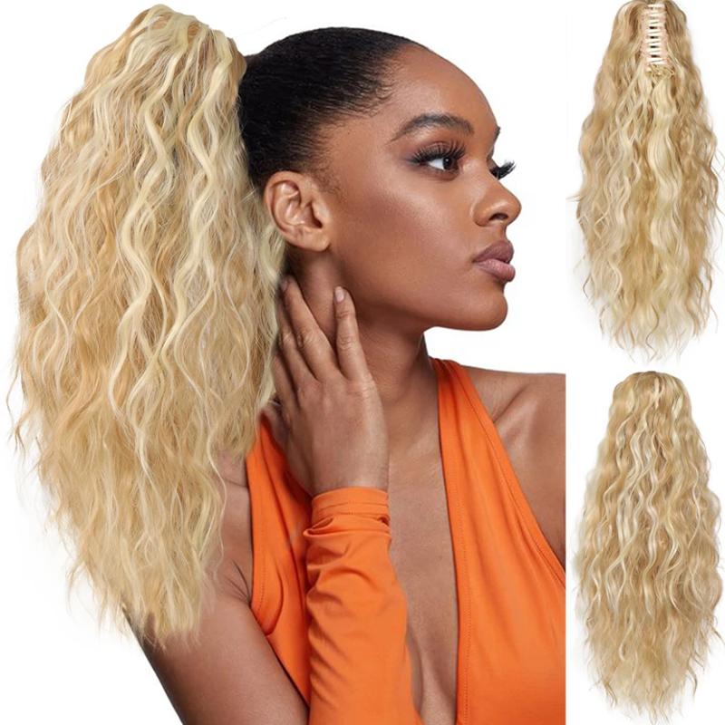 Grasping Clip Style Water Ripple Curled Ponytail Wig Naturally Fluffy and Heat-resistant Synthetic Wig Suitable for Daily Wear