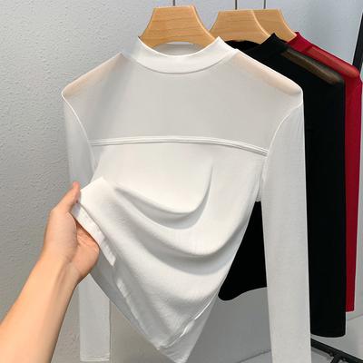 Stehkragen-Basisshirt für Damen Neues Damen-Mesh-Modeshirt Dünne Innentights