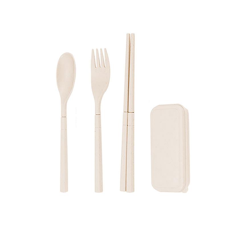 3-Piece Eco-Friendly Cutlery - Portable Dining Kit with Carrying Case- Wheat Straw Spoon/Fork/Chopsticks
