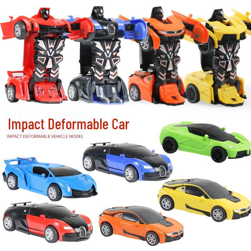 One-Key Transforming Bugatti Pull-Back Car Robot Toy