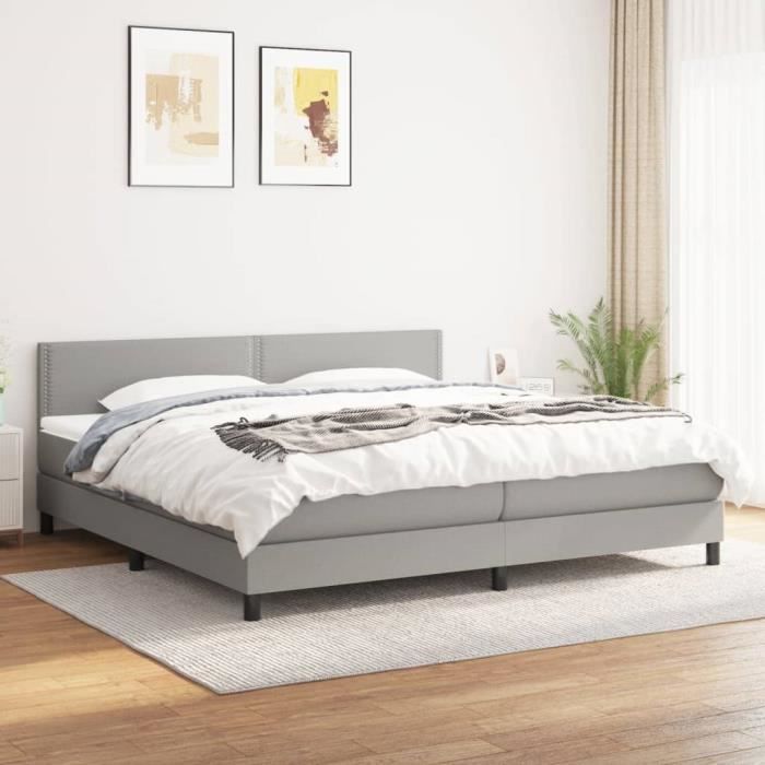 3140001 vidaXL Lit à sommier tapissier avec matelas Gris clair 200x200cm Tissu