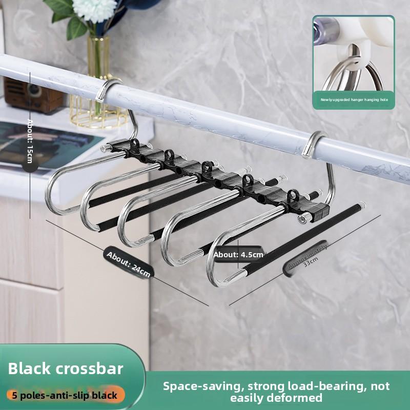 Platzsparender 9-lagiger Metall-Hosenbügel mit Anti-Rutsch-Beschichtung, Edelstahl-Design, inklusive 5 Haken, reduziert 80% Unordnung, für enge Jeans und Denim-Stoffe