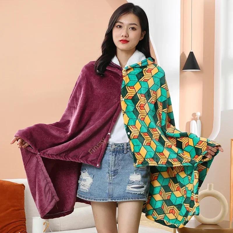 Demon Slayer Blanket Plaid Anime Kimetsu No Yaiba Cosplay Prop Tanjirou Custom Women Pajamas Shinobu Adult Bathrobe Shawl Gown Kid Friendly
