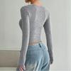 European and American Fashion Long-sleeved Brushed T-shirt Autumn and Winter New Style Short Navel Design Top