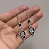 Gothic-punk Black Rose Flower Shield Long Pendant Dangle Earrings for Women Retro Charm Halloween Party Jewelry Accessories Gift