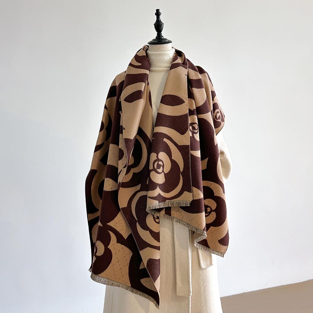 Luxury Winter Cashmere Scarf Women  Warm Pashmina Blanket Poncho Scarves Fashion Flower Shawl Thick Foulard Bufanda