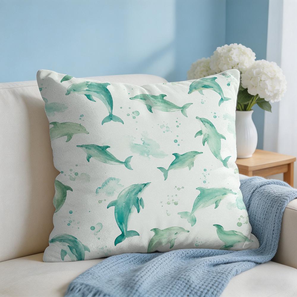 Cushion Cover Whale Print Short Plush Soft DoubleSided Printing Pillow Case Cozy Sofa Bedroom Home Decor Gift