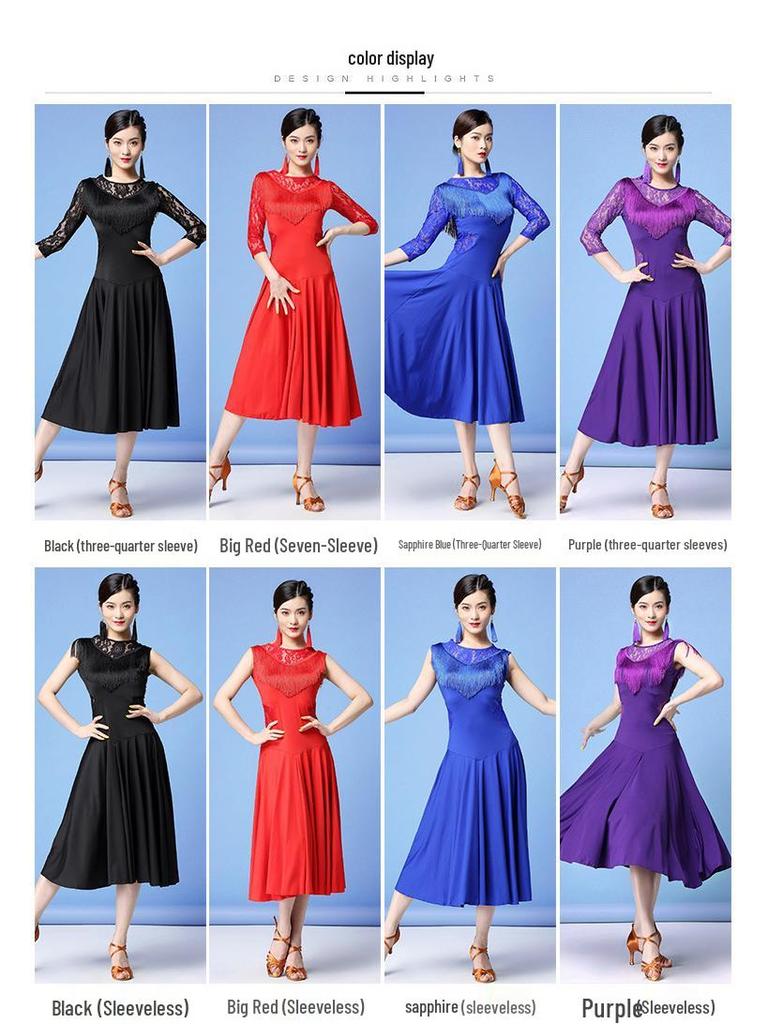 Huayu Women's Lace Latin Dance Dress for Practice and Performance