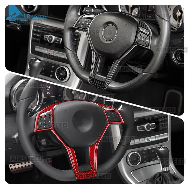 For Mercedes Benz SLK R172 2011 2012 2013 2014 2015 2016 Real Soft Carbon Fiber Car Steering Wheel Button Panel Trim Sticker