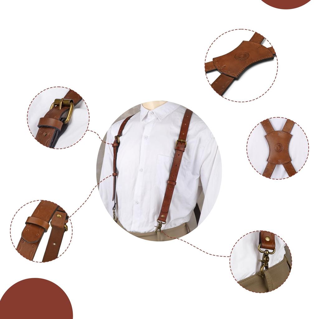 [TOURBON] Handcrafted X-shaped Suspenders, Genuine Leather, Unisex, Clip-on, Men's/Women's, Elegant Accessory, Ages 30s-50s, Gift/Present