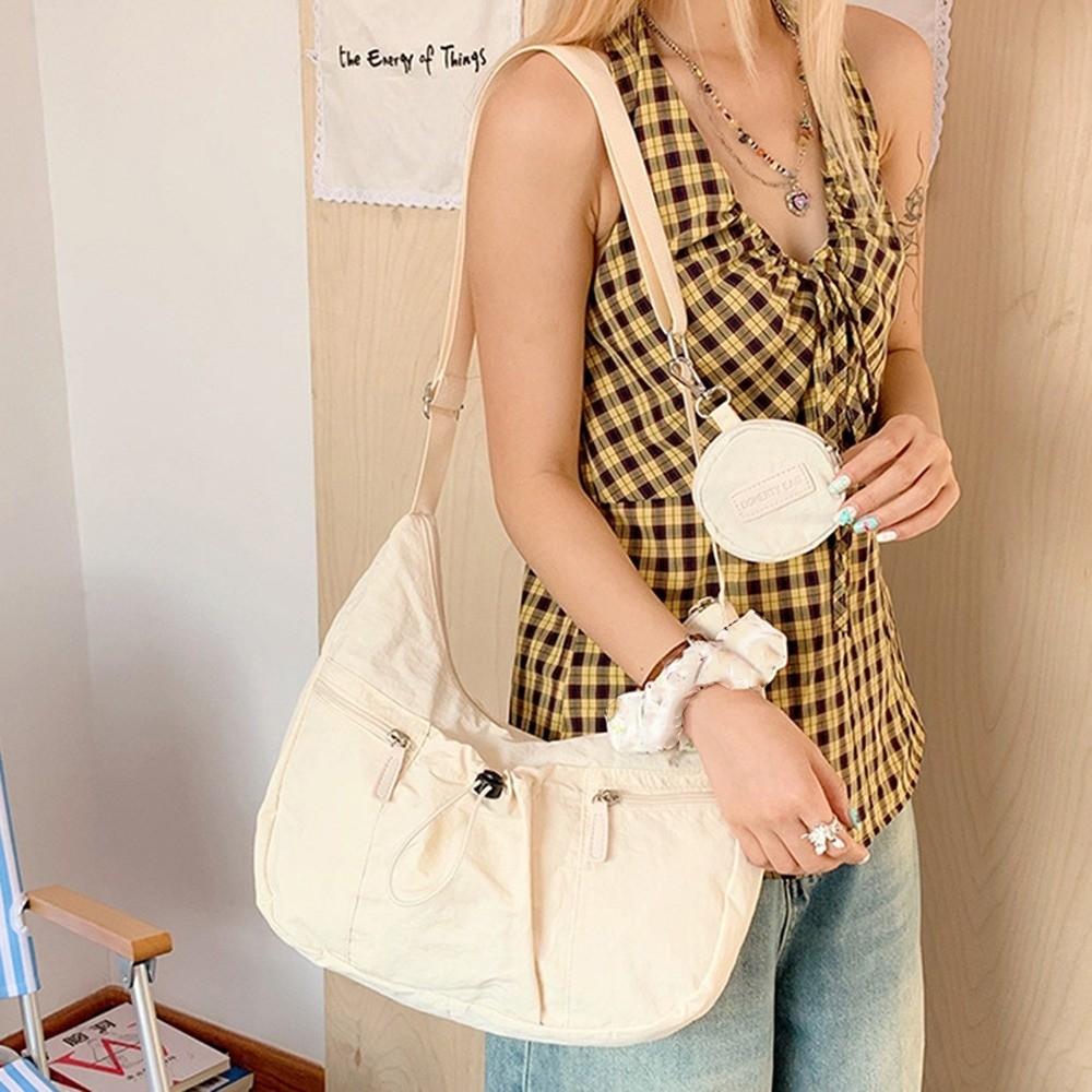 Korean Style Crossbody Dumpling Bag Versatile Nylon Shoulder Bag Pleated Drawstring Bag  Ladies розовый