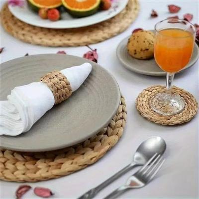 1-48PCS Handmade Water Hyacinth Napkin Rings Natural Woven Table Decor for Thanksgiving Weddings Farmhouse Style Napkin Holders