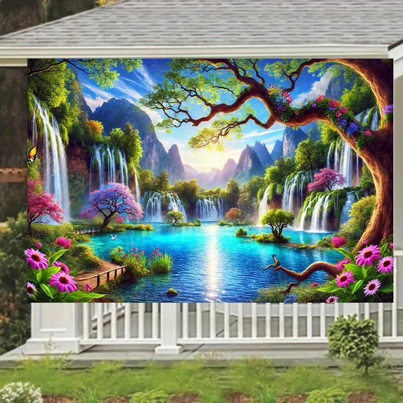 A magical waterfall garden polyester photography background fabric, multi-purpose birthday banner