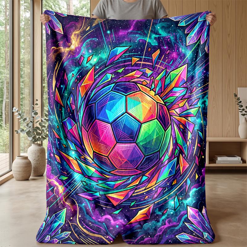 Colorful Soccer Ball Art  Blanket Personalized Name Flannel Blanket Soft Cozy Plush Throw for Sofa Bed Lightweight Home Decor