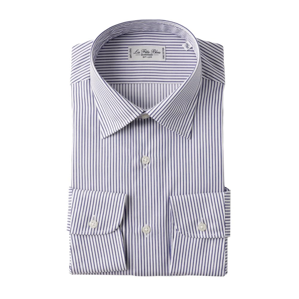 

HITOYOSHI Рубашка с легким уходом с длинным рукавом 10 размеров Hitoyoshi Платьевая рубашка Хлопок LB-W3 [Полуширокий воротник/Полоска темно-синего цвета/41-86] Мужская 100%